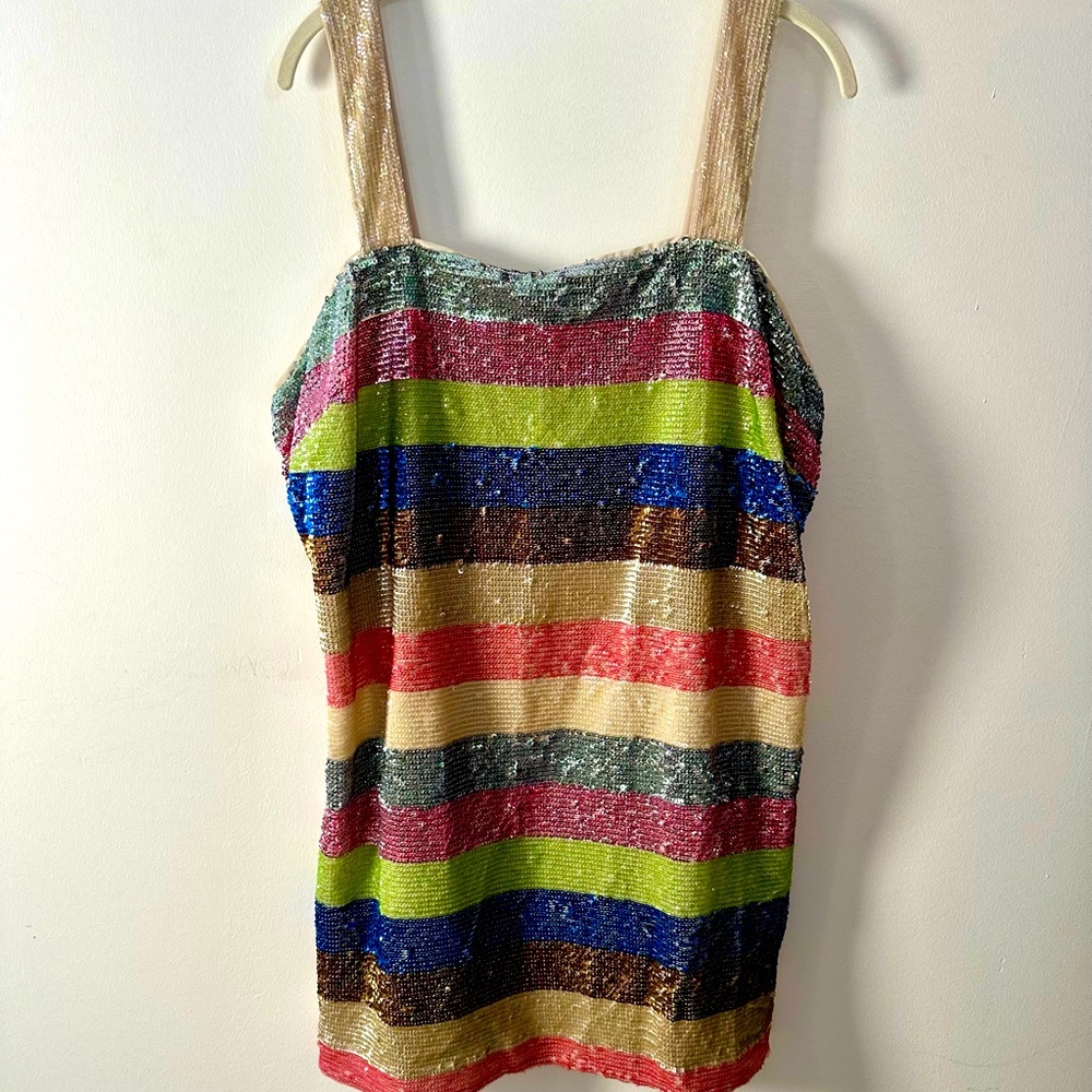 Anthropologie Sequined Striped Minidress Size 16W